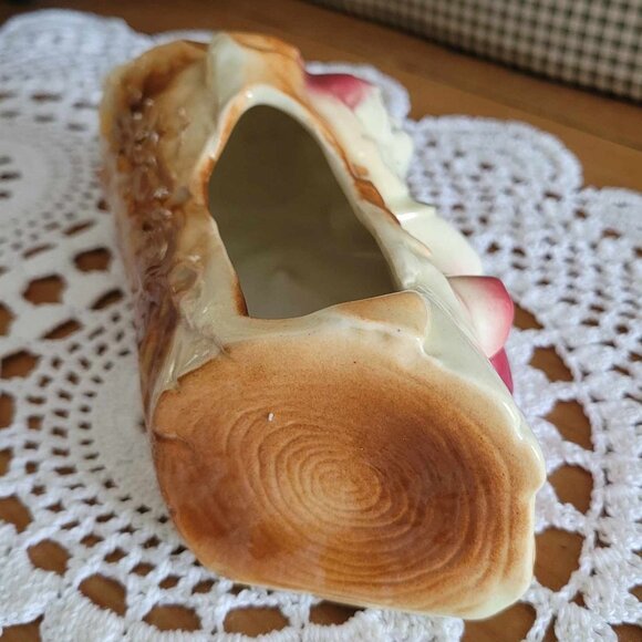 Vintage Porcelain Trinket Planter - Elf Pixie Gnome Wood Log - Picture 7 of 11